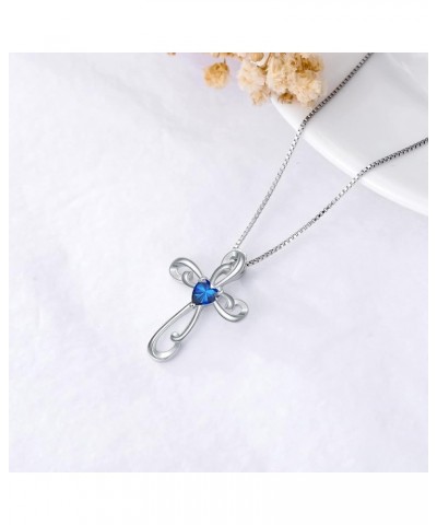 Cross Necklace for Women 925 Sterling Silver Birthstone Necklace Twisted Faith Cross Crucifix Pendant with Heart Shape Zircon...