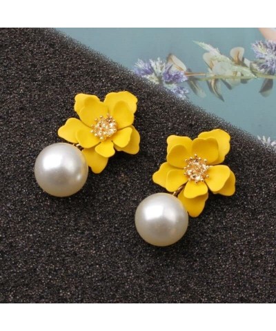 Flower Dangle Earrings for Women Pearl Small Floral Stud Earrings Boho Arylic Resin Flower Drop Dangling Earrings for Girls H...