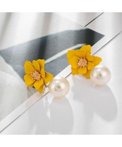 Flower Dangle Earrings for Women Pearl Small Floral Stud Earrings Boho Arylic Resin Flower Drop Dangling Earrings for Girls H...