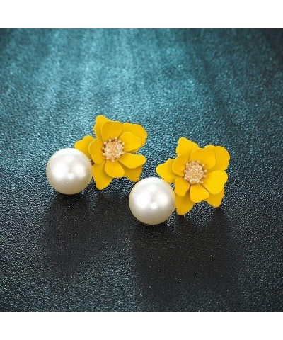 Flower Dangle Earrings for Women Pearl Small Floral Stud Earrings Boho Arylic Resin Flower Drop Dangling Earrings for Girls H...