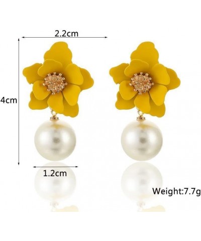 Flower Dangle Earrings for Women Pearl Small Floral Stud Earrings Boho Arylic Resin Flower Drop Dangling Earrings for Girls H...