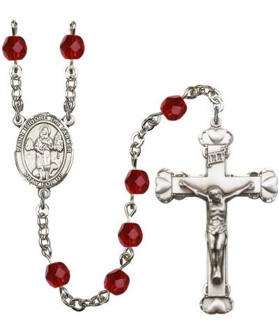 St. Isidore The Farmer Silver-Plated Rosary - Every Birth Month Color and More July Red, Large Crucifix $56.76 Necklaces