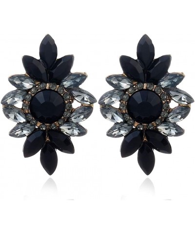 Exaggerated Alloy Geometric Rhinestone Flower Shape Drop Dangle Earrings Fashion Women's Jewelry Black $4.94 Earrings