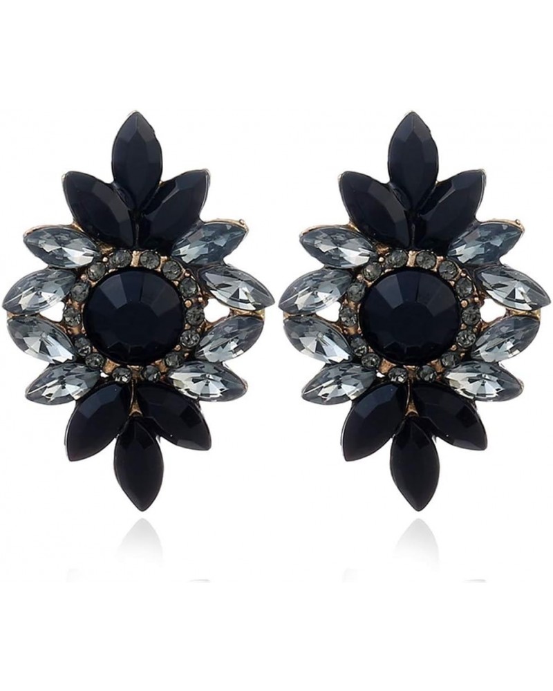 Exaggerated Alloy Geometric Rhinestone Flower Shape Drop Dangle Earrings Fashion Women's Jewelry Black $4.94 Earrings