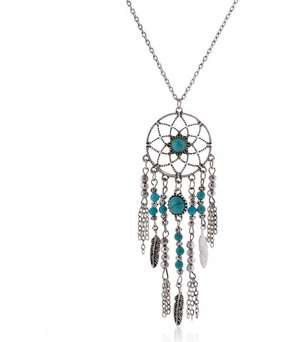 LUREME® Native American Dream Catcher Turquoise Pendant Long Chain Necklace (01003467) Antique Silver $8.57 Necklaces