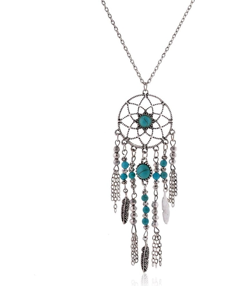 LUREME® Native American Dream Catcher Turquoise Pendant Long Chain Necklace (01003467) Antique Silver $8.57 Necklaces