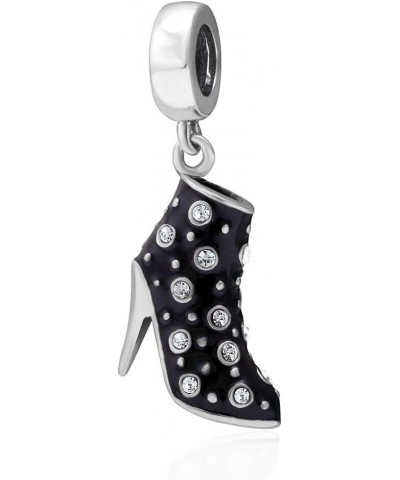 Sparkling High Heel Charms with Birthstone Crystal 925 Sterling Silver Black Enamel Shoe Dangle Charms Gifts for Her Fits Pan...