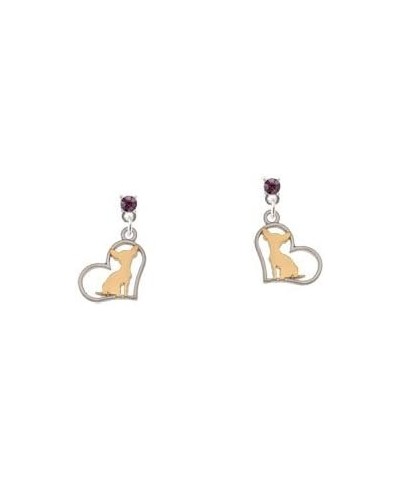 Two-tone Chihuahua Silhouette Heart Crystal Post Earrings Purple $13.99 Earrings