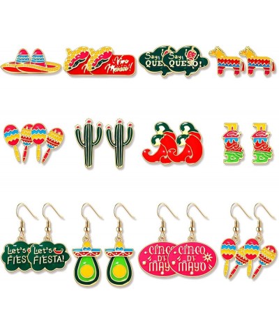 9/12 Pairs Cinco De Mayo Earrings Mexican Fiesta Earrings for Women Cute Sombrero Avocado Pinata Chili Cactus Dangle Earrings...