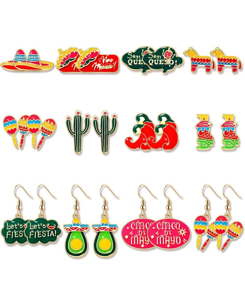 9/12 Pairs Cinco De Mayo Earrings Mexican Fiesta Earrings for Women Cute Sombrero Avocado Pinata Chili Cactus Dangle Earrings...