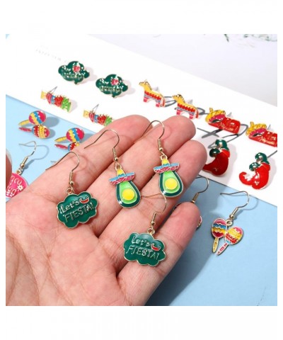 9/12 Pairs Cinco De Mayo Earrings Mexican Fiesta Earrings for Women Cute Sombrero Avocado Pinata Chili Cactus Dangle Earrings...