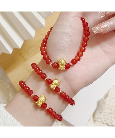 2024 Year of The Dragon New Year Stretch Bracelet Set Chinese Zodiac Animal Natural Stone Crystal Adjustable Good Prospects B...