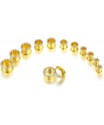 Unisex Women and Men 2pcs Hollow Gold Stainless Steel with Zircon Ear Plugs Tunnels - Ear Expander - Ear Gauges Stretcher Bod...