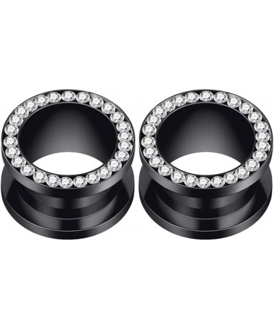 2Pcs/4Pcs Black and Silver Stainless Steel with Zircon Ear Tunnels Expander Plugs Stretcher 8g-9/16 Black(2Pcs) : 1/2"(12mm) ...