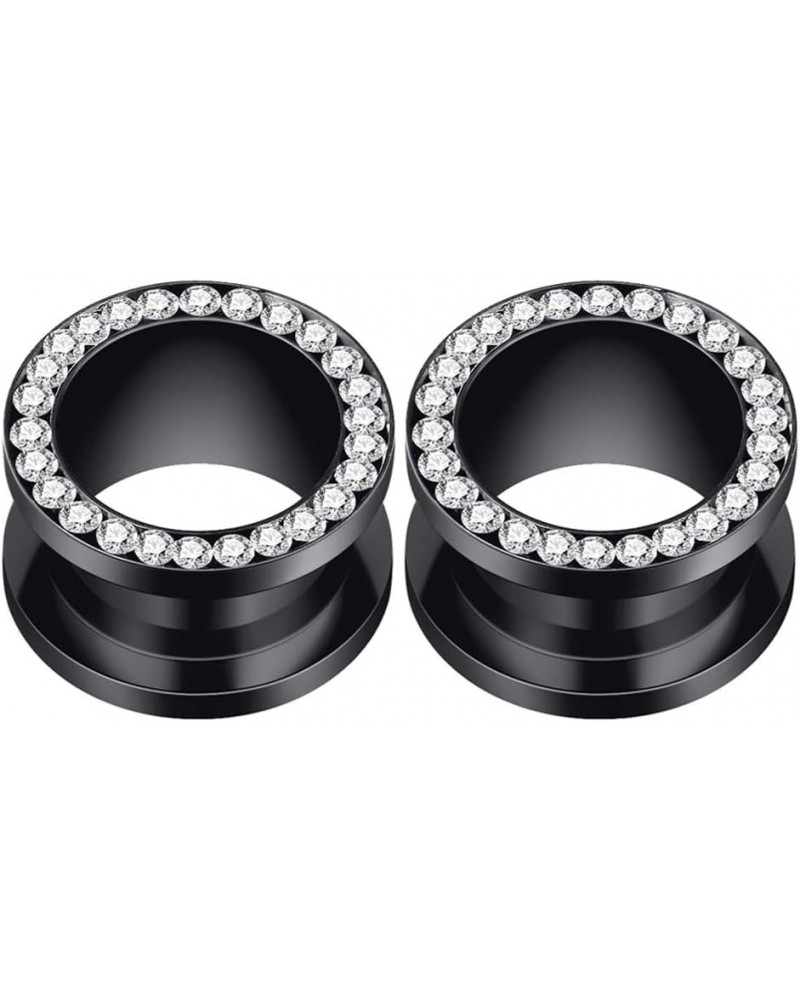 2Pcs/4Pcs Black and Silver Stainless Steel with Zircon Ear Tunnels Expander Plugs Stretcher 8g-9/16 Black(2Pcs) : 1/2"(12mm) ...