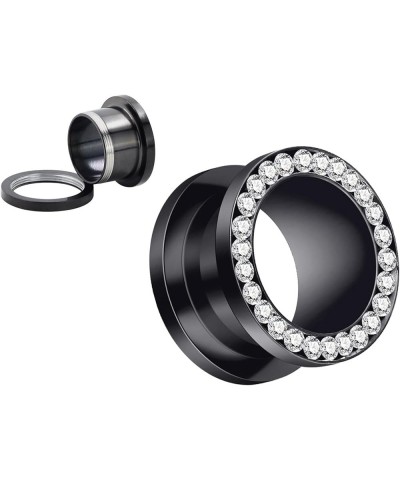 2Pcs/4Pcs Black and Silver Stainless Steel with Zircon Ear Tunnels Expander Plugs Stretcher 8g-9/16 Black(2Pcs) : 1/2"(12mm) ...