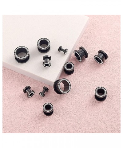 2Pcs/4Pcs Black and Silver Stainless Steel with Zircon Ear Tunnels Expander Plugs Stretcher 8g-9/16 Black(2Pcs) : 1/2"(12mm) ...