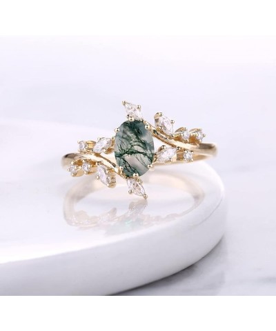 0.75CT Natural Oval Moss Agate Engagement Ring for Women 925 Sterling Silver 10k/14k/18k Rose Yellow White Gold Unique Branch...