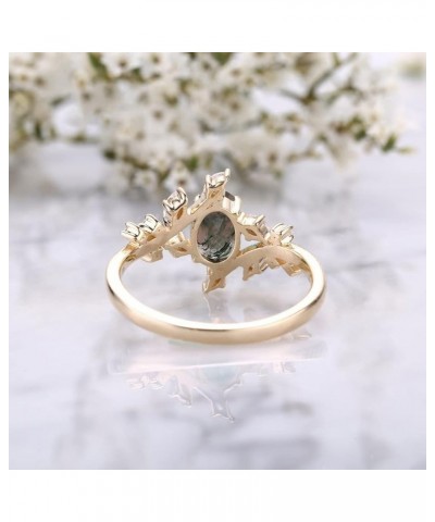 0.75CT Natural Oval Moss Agate Engagement Ring for Women 925 Sterling Silver 10k/14k/18k Rose Yellow White Gold Unique Branch...