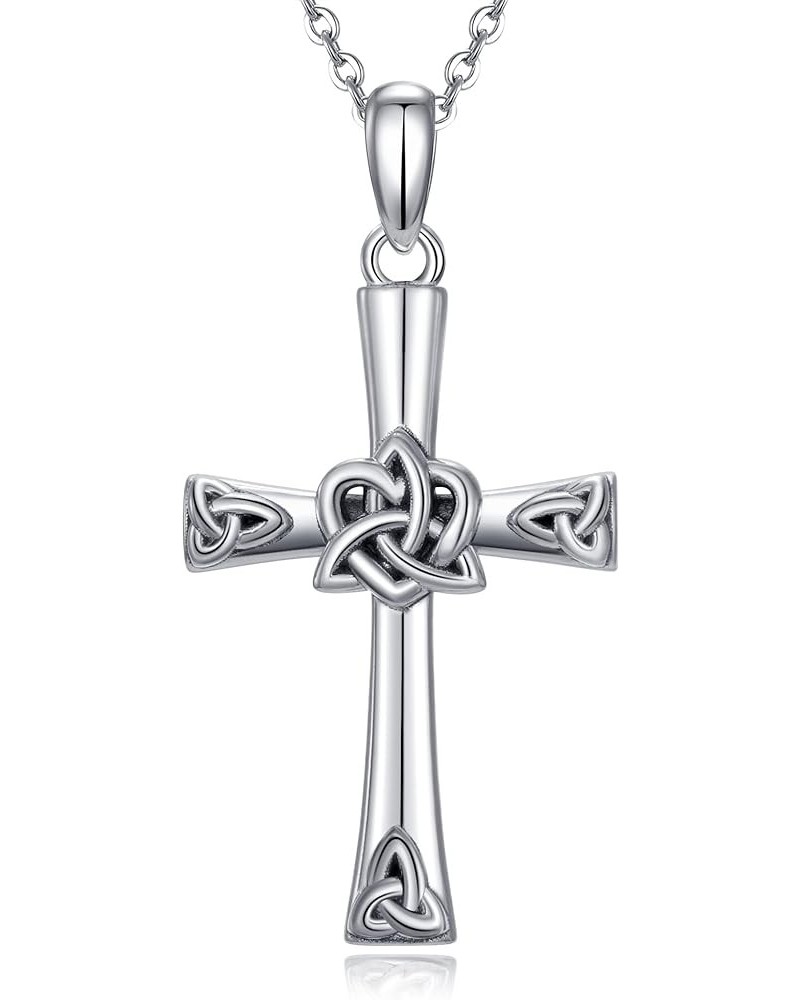 CHIC ARTSY 925 Sterling Silver Cross Necklace Irish Claddagh Celtic Knot Pendant Necklace Dainty Christian Celtic Trinity Kno...