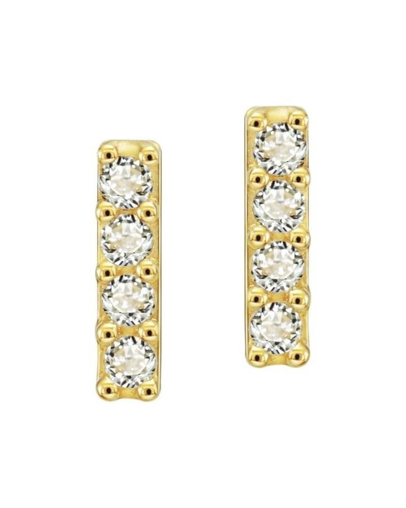 9K/14K Solid Gold Dainty Diamond Petal Stud Earrings Tiny Studs Climber Earrings for Women Girls 14K Bar $16.72 Earrings