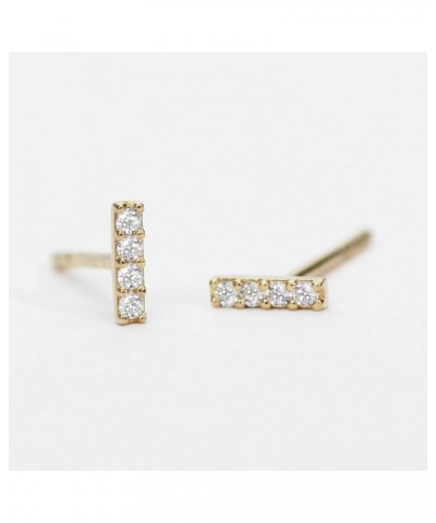 9K/14K Solid Gold Dainty Diamond Petal Stud Earrings Tiny Studs Climber Earrings for Women Girls 14K Bar $16.72 Earrings