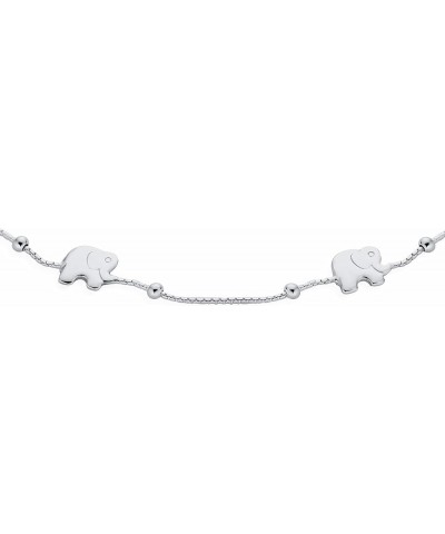 ZOO Animal Lucky Slender 5 Station Multi Charm Linked Elephants Anklet Foot Ankle Bracelet For Women .925 Sterling Silver 9 o...