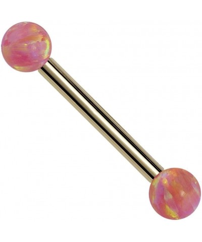 Pink Synthetic Opal 14k Gold Straight Barbell 14k Yellow Gold | 14G | 5/16" (8mm) $54.45 Body Jewelry