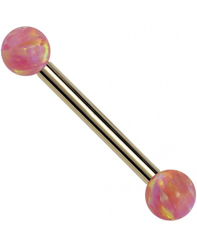 Pink Synthetic Opal 14k Gold Straight Barbell 14k Yellow Gold | 14G | 5/16" (8mm) $54.45 Body Jewelry